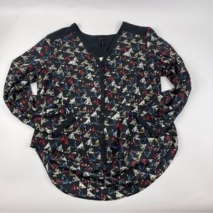 Sofia Button Up Blouse Womens XL Black Geometric